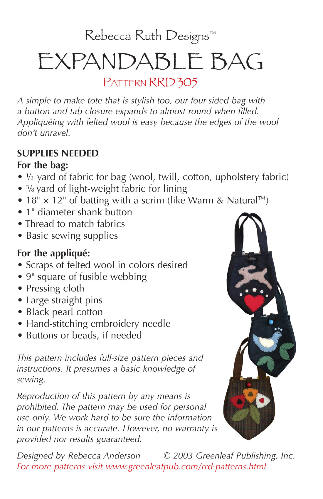 Back of the Expandable Bag Pattern by Rebecca Ruth Designs