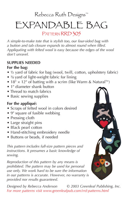 Back of the Expandable Bag Pattern by Rebecca Ruth Designs