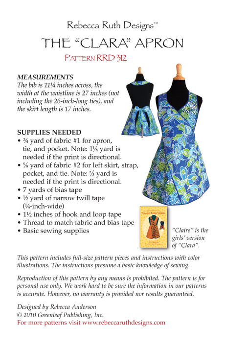 Back of the "Clara" Apron Downloadable Pattern by Rebecca Ruth Designs