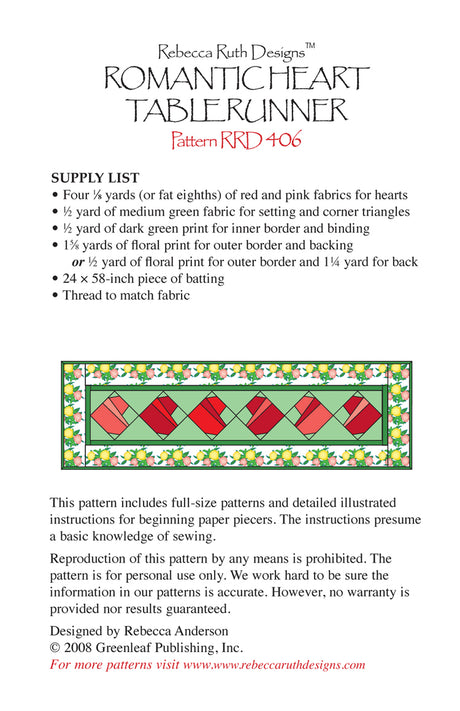 Romantic Heart Table Runner by Rebecca Ruth Designs