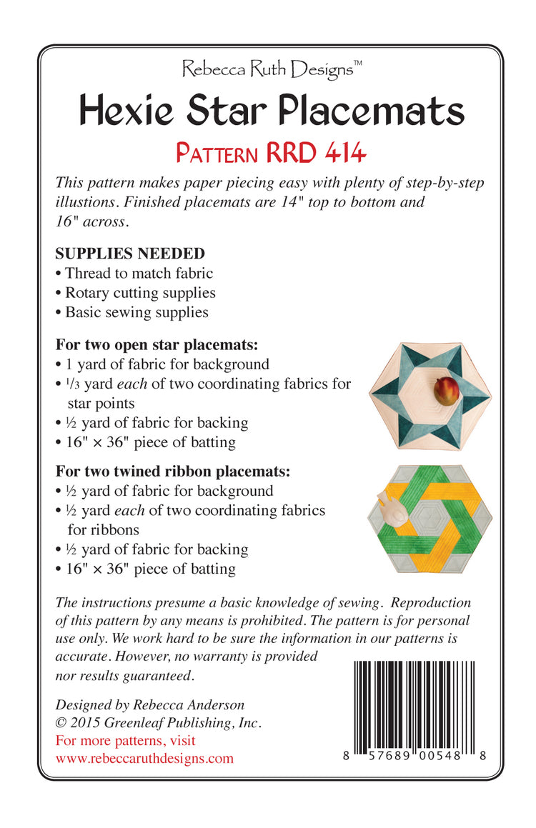 Back of the Hexie Star Placemats by Rebecca Ruth Designs