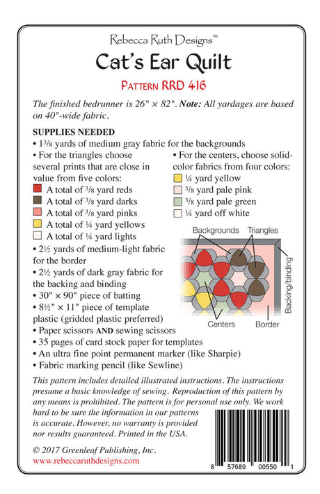 Back of the Cat's Ear Quilt Quilt Pattern by Rebecca Ruth Designs