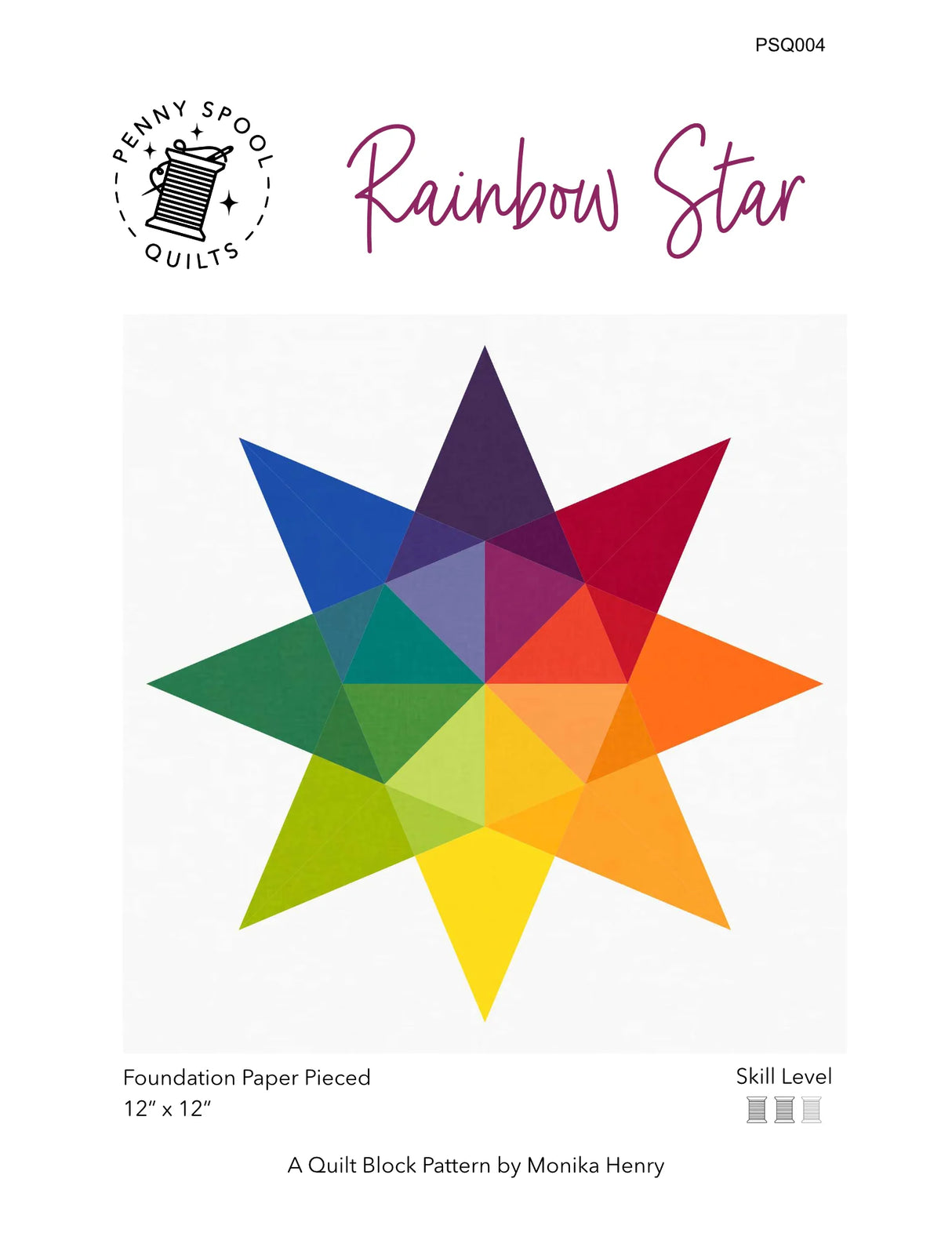 Rainbow Star Quilt Block Downloadable Pattern by Penny Spool Quilts Pattern