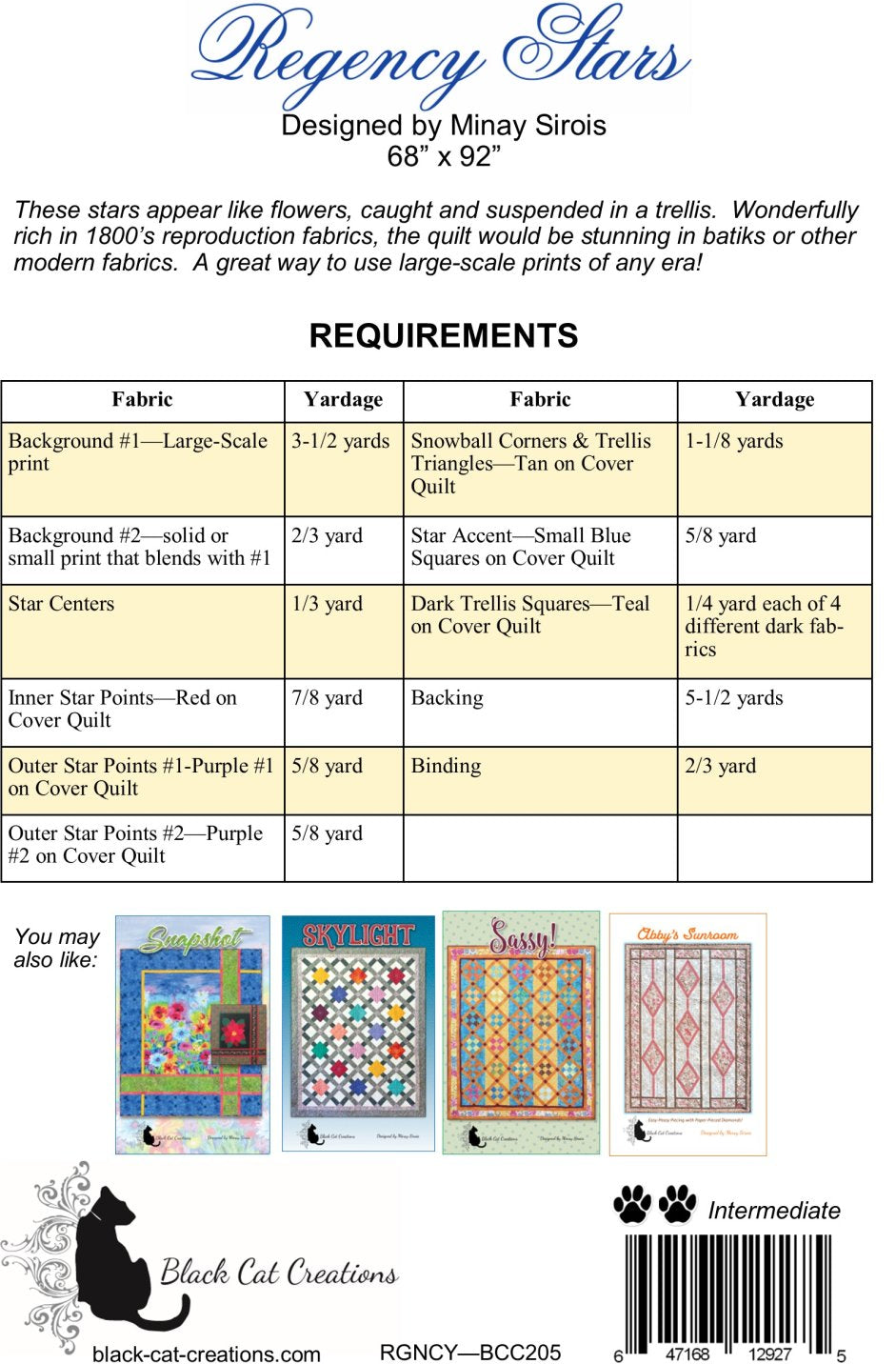 Back of the Regency Stars Downloadable Pattern by Black Cat Creations
