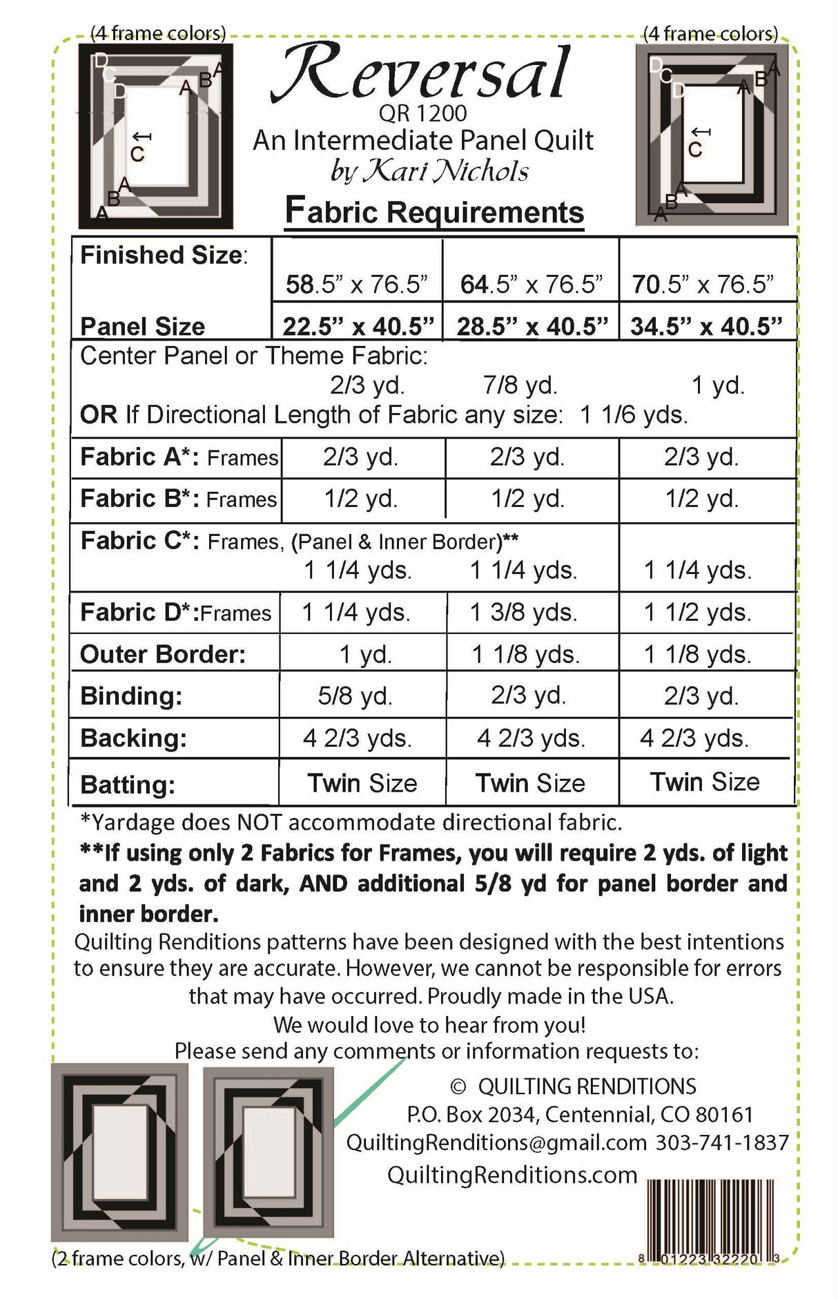 Back of the Reversal Pattern by Quilting Renditions
