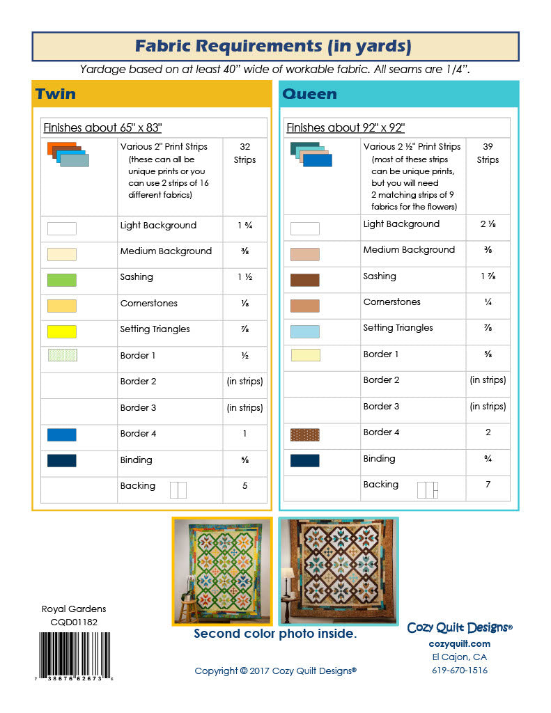 Back of the Royal Gardens Downloadable Pattern by Cozy Quilt Designs