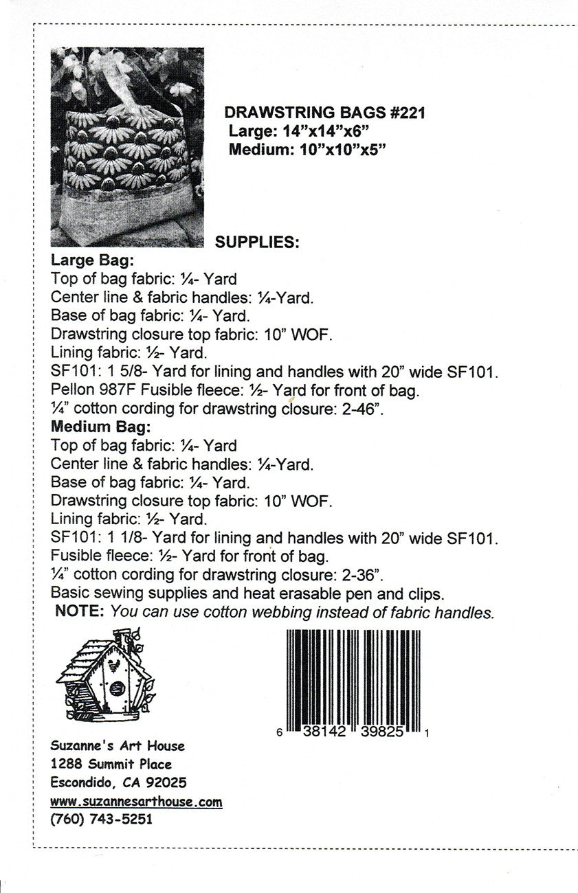 Back of the Drawstring Bags Pattern by Suzannes Art House