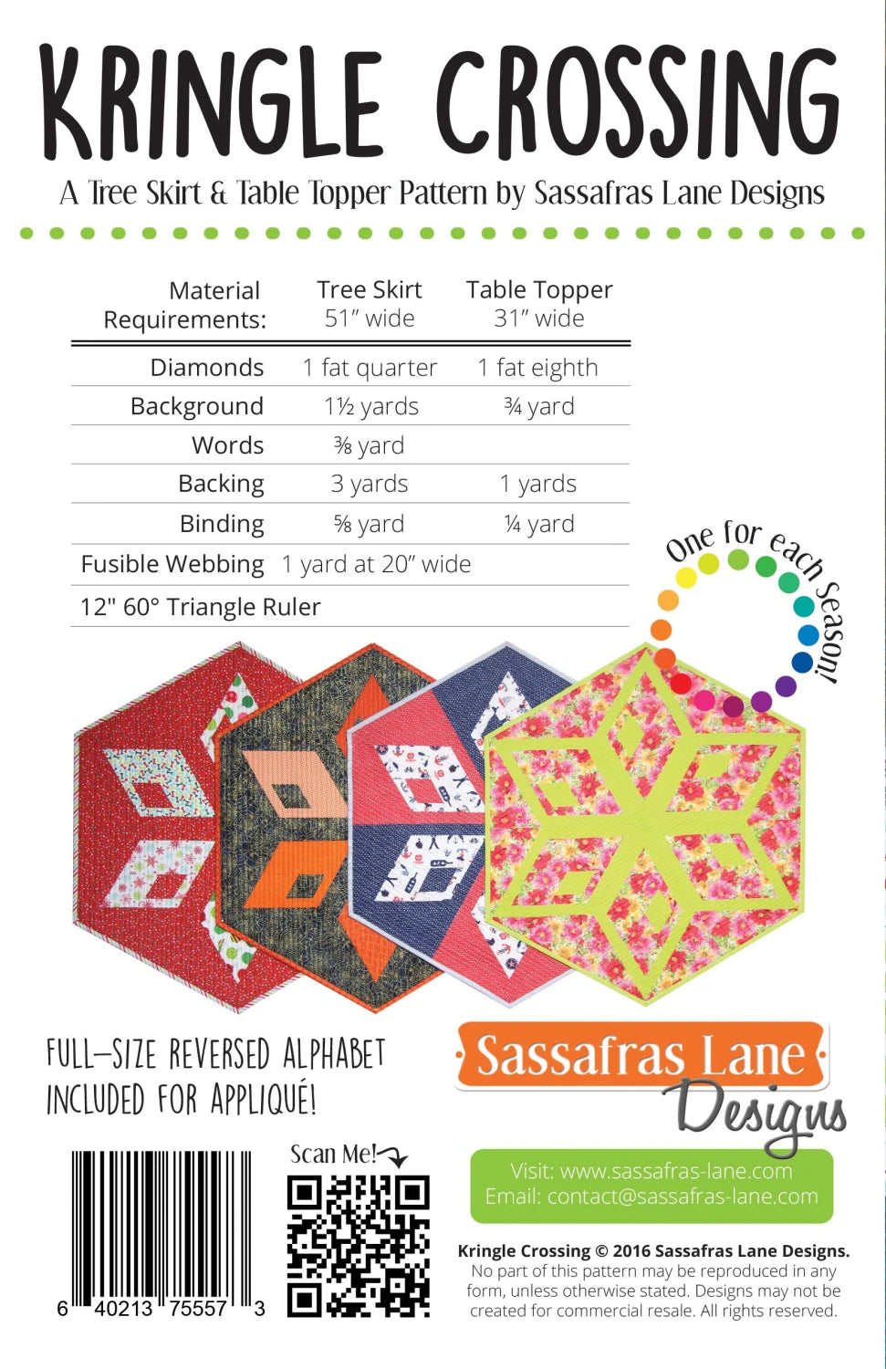 Back of the Kringle Crossing Quilt Pattern by Sassafras Lane Designs