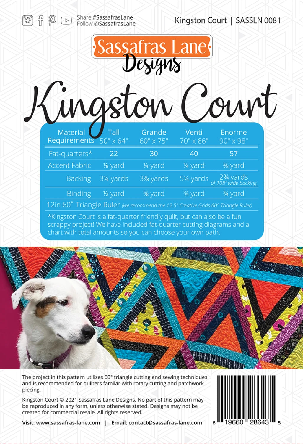 Back of the Kingston Court Quilt Pattern by Sassafras Lane Designs