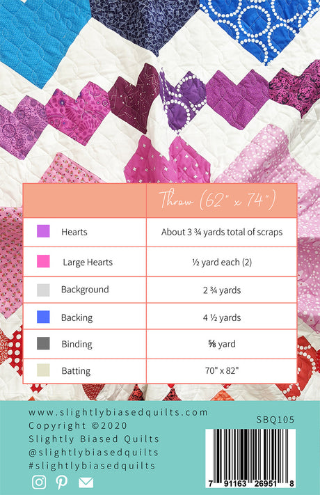 Back of the Cordate Quilt Pattern by Slightly Biased Quilts