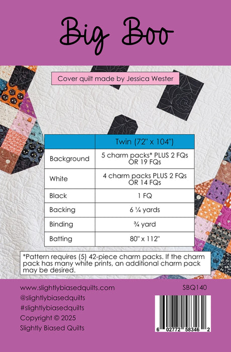 Back of the Big Boo Quilt Pattern by Slightly Biased Quilts