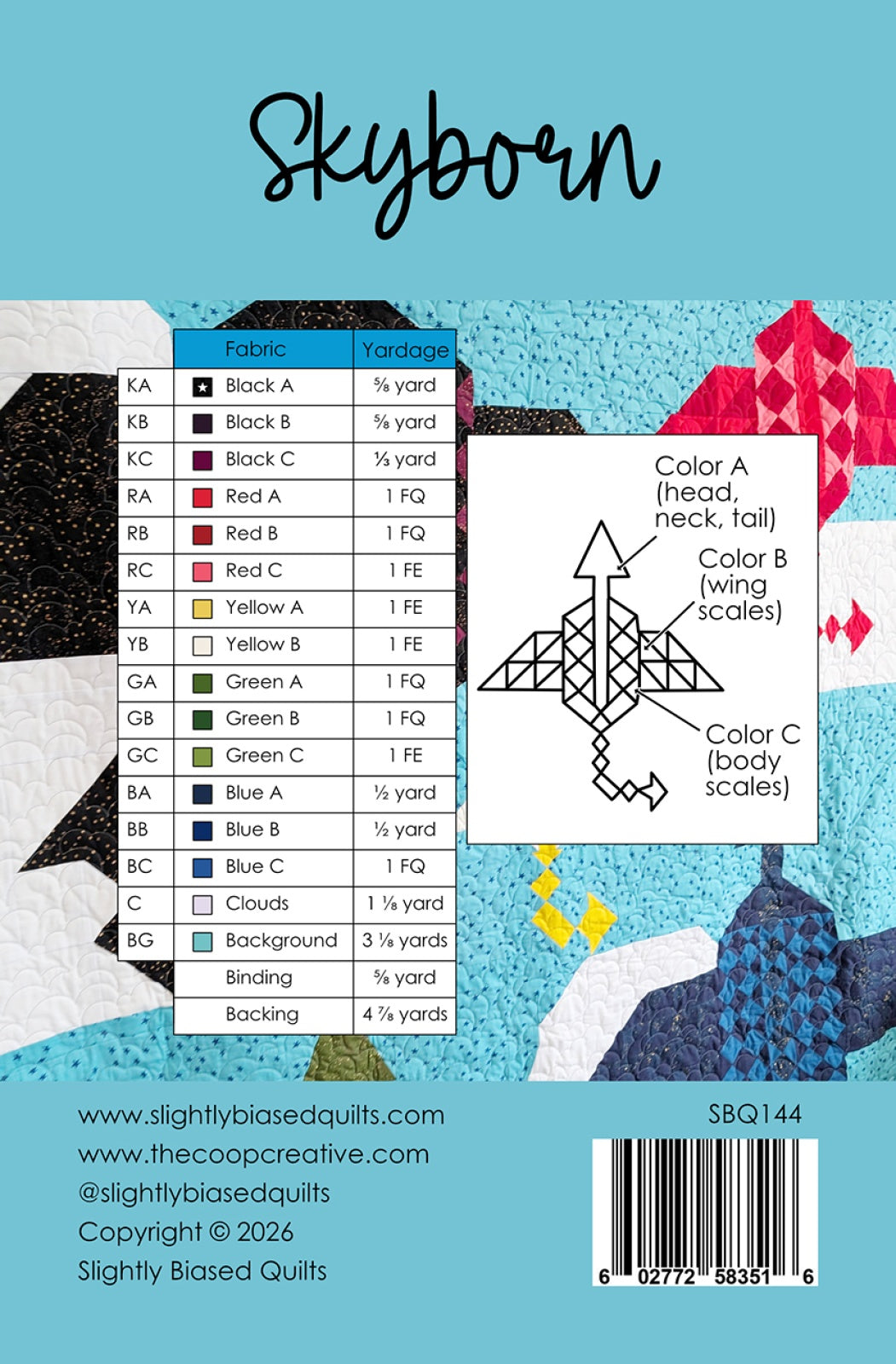 Back of the Skyborn Quilt Pattern by Slightly Biased Quilts