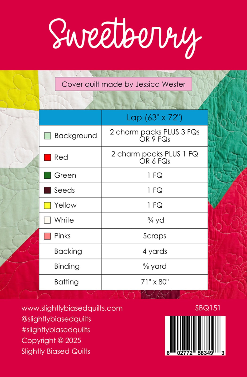 Back of the Sweetberry Quilt Pattern by Slightly Biased Quilts