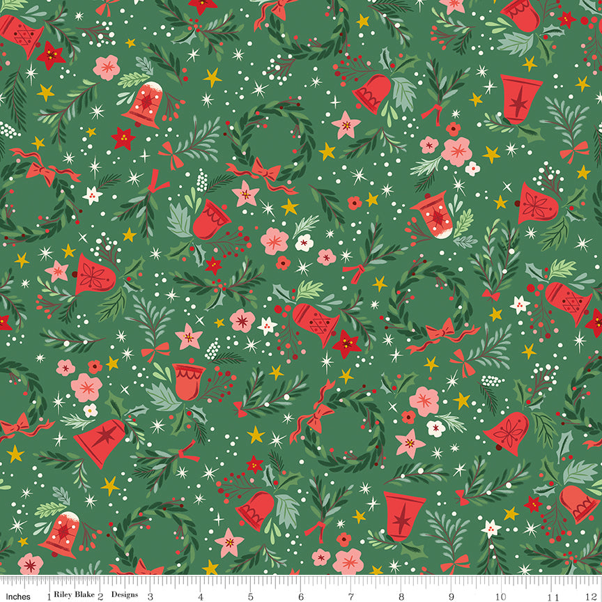 Carol Berries and Boughs Cactus Sparkle Quilt Fabric by Jill Howarth