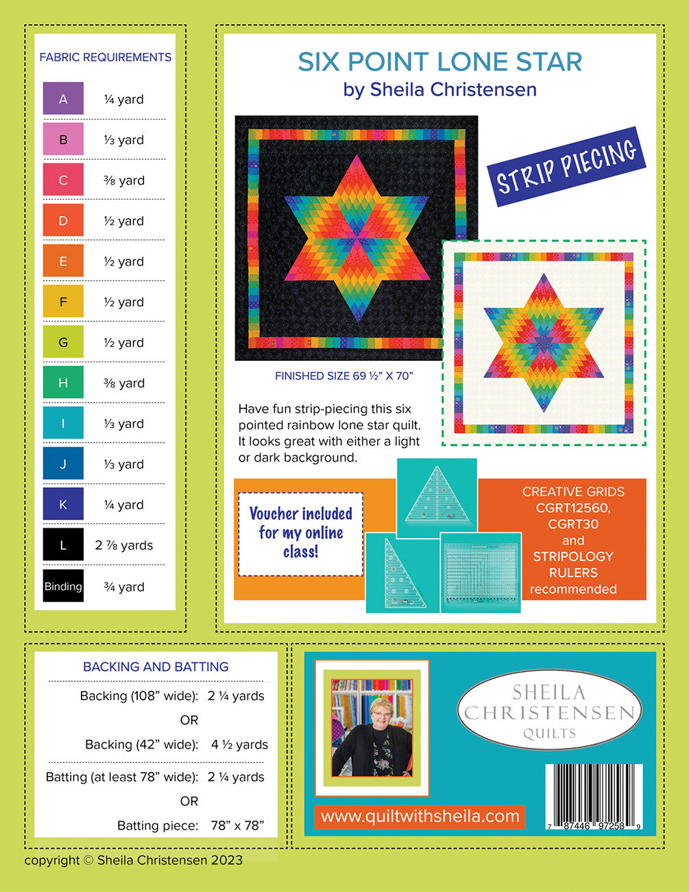 Back of the Six Point Lone Star Quilt Pattern by Sheila Christensen Quilts