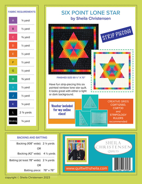 Back of the Six Point Lone Star Quilt Pattern by Sheila Christensen Quilts