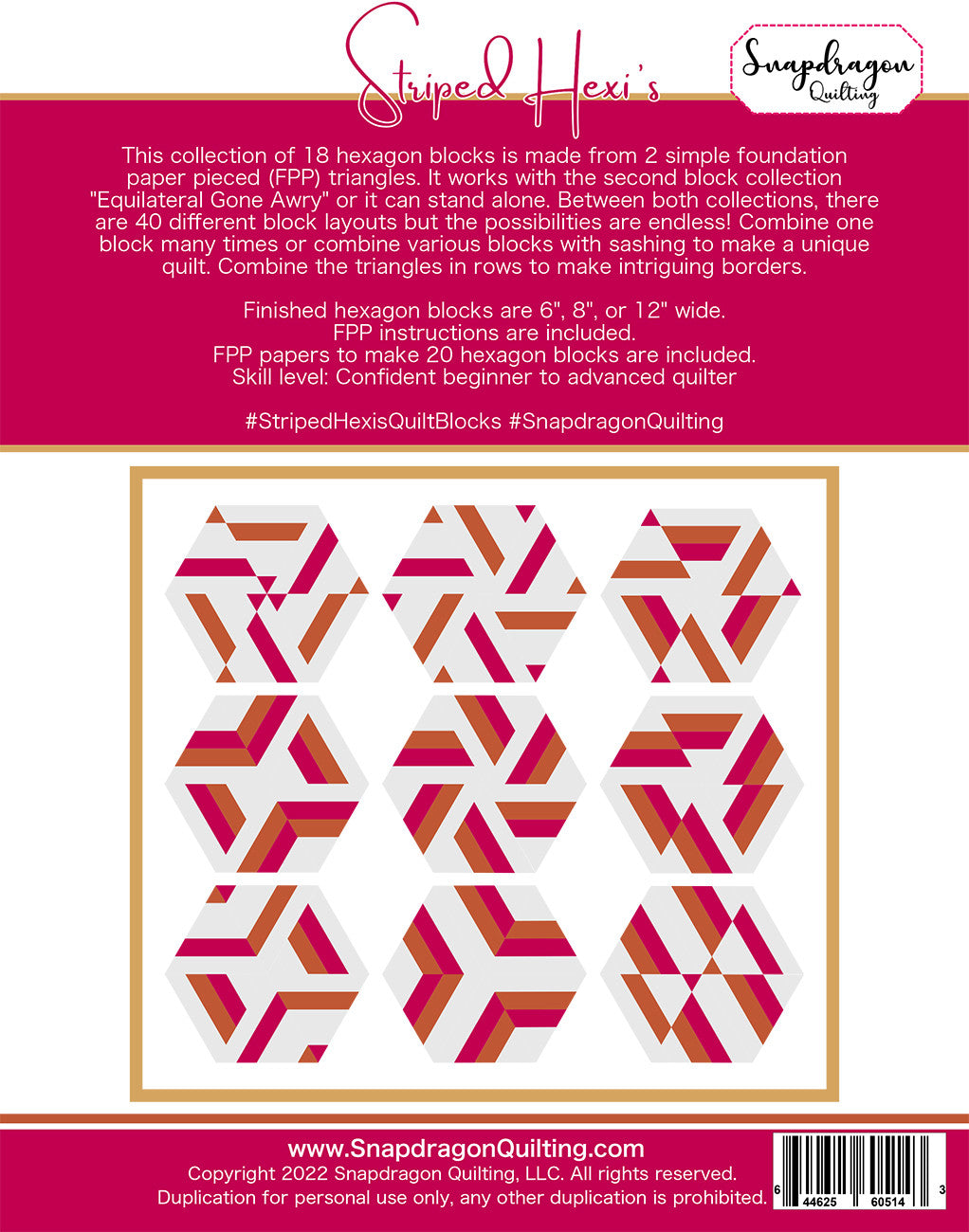 Striped Hexis Quilt Pattern by Snapdragon Quilting