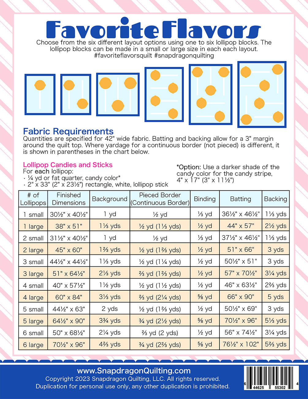 Back of the Favorite Flavors Quilt Pattern by Snapdragon Quilting
