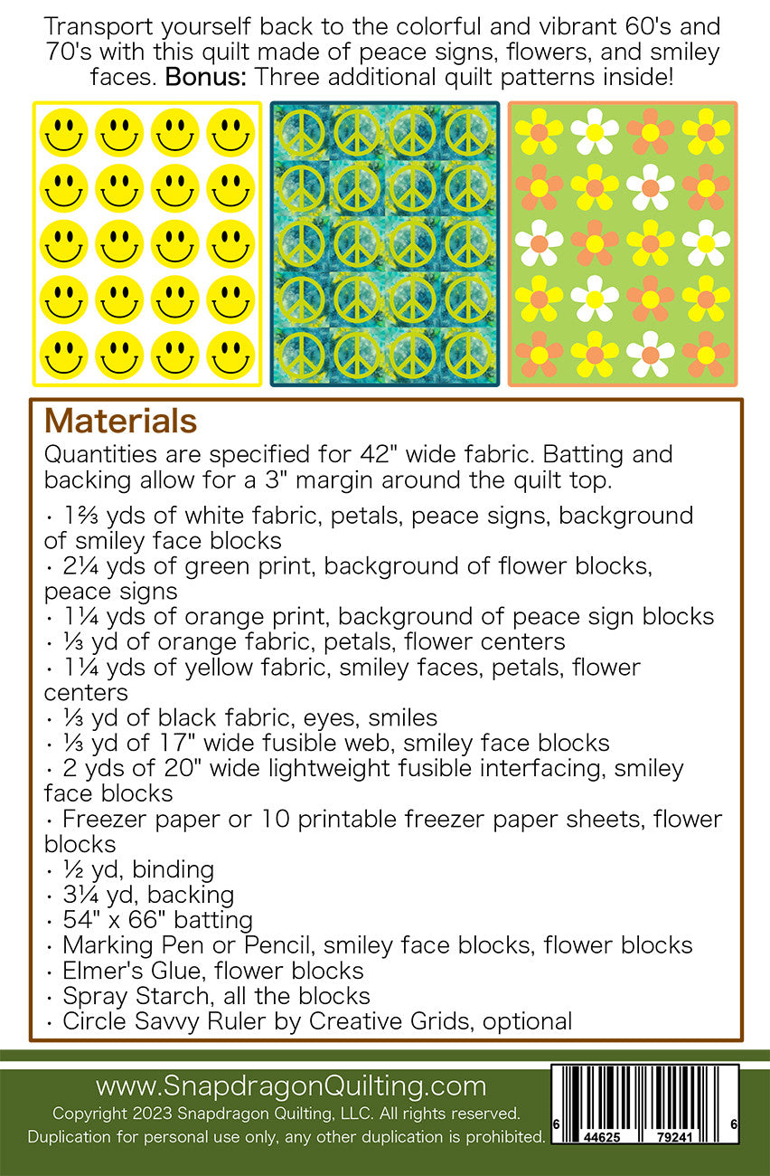 Back of the Groovy Quilt Pattern by Snapdragon Quilting
