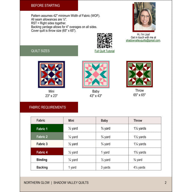 Back of the Northern Glow Quilt Pattern by Shadow Valley Quilts