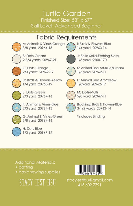 Back of the Turtle Garden Quilt Pattern by Stacy Iest Hsu