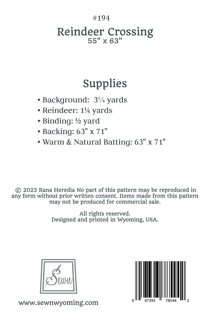 Back of the Reindeer Crossing Quilt Pattern by Sewn Wyoming