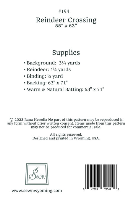 Back of the Reindeer Crossing Quilt Pattern by Sewn Wyoming