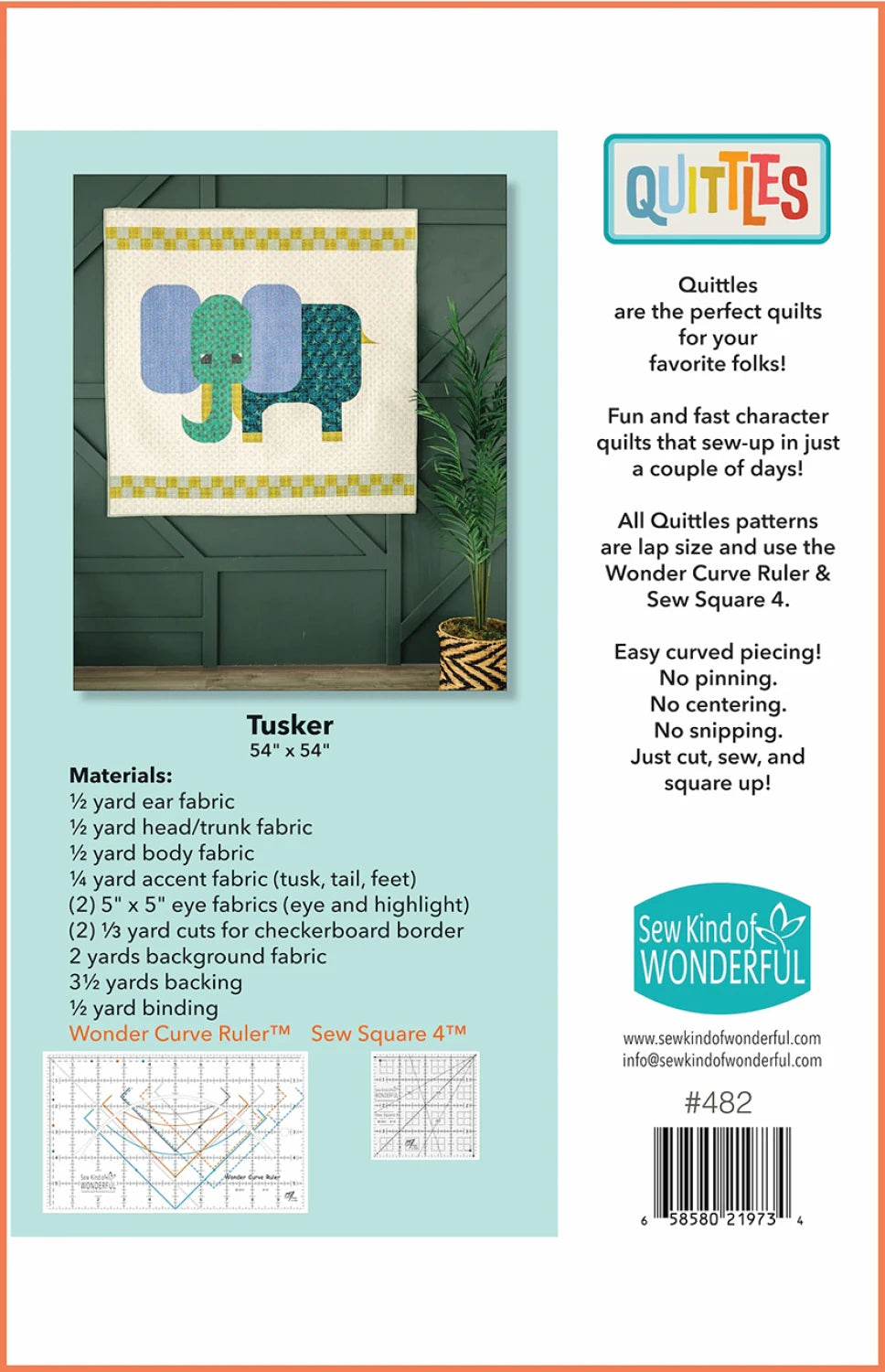 Back of the Quittles Tusker Quilt Pattern by Sew Kind of Wonderful