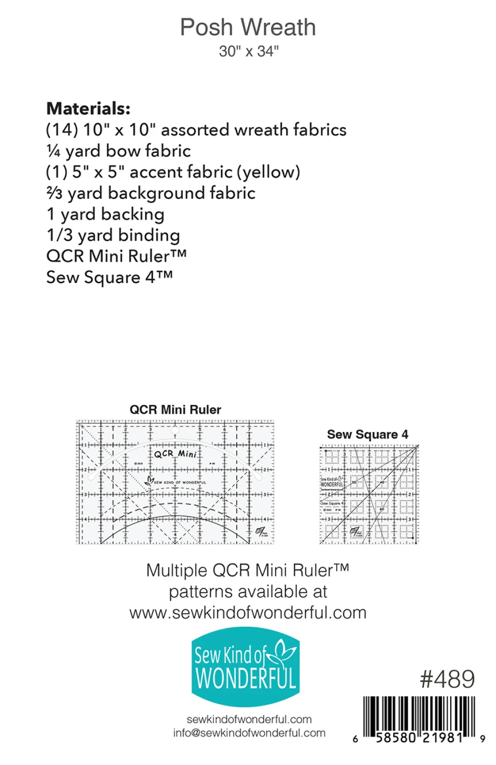 Back of the Posh Wreath Quilt Pattern by Sew Kind of Wonderful