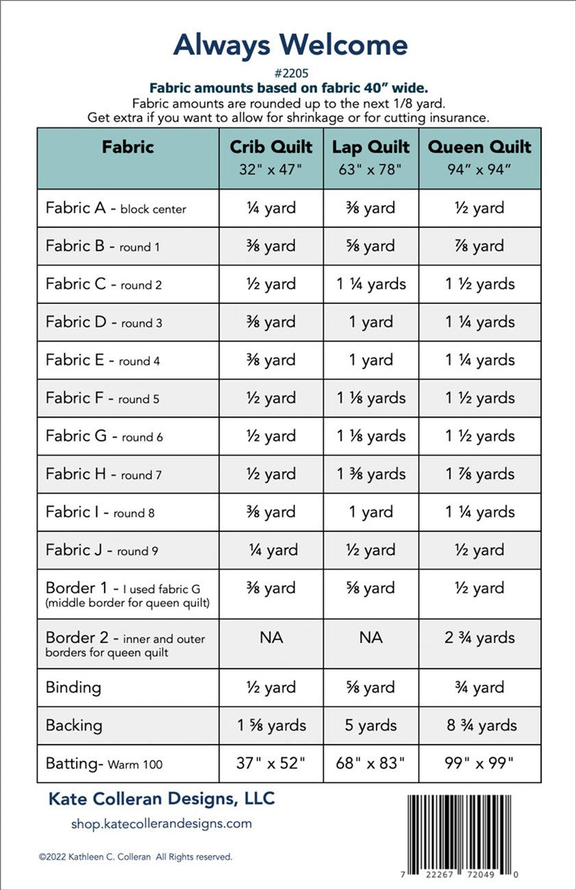 Always Welcome Quilt Pattern by Kate Colleran Designs