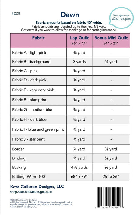 Back of the Dawn Quilt Pattern by Kate Colleran Designs