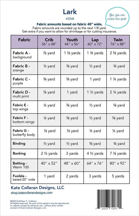 Back of the Lark Quilt Pattern by Seams Like A Dream
