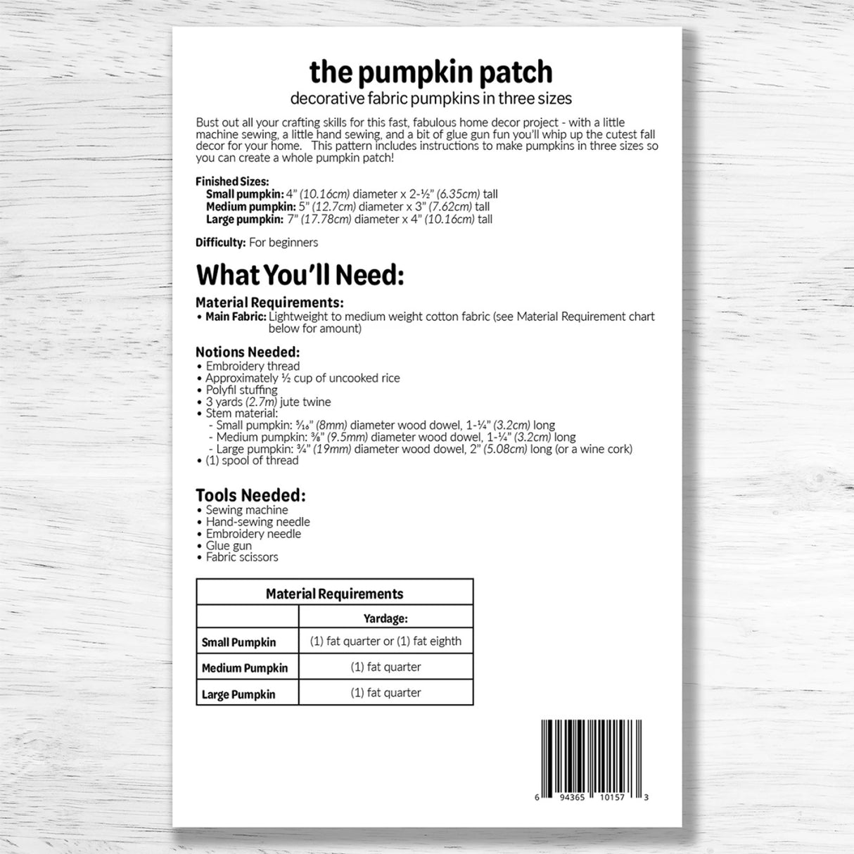 Back of the Pumpkin Patch Pattern by Studio M Squared