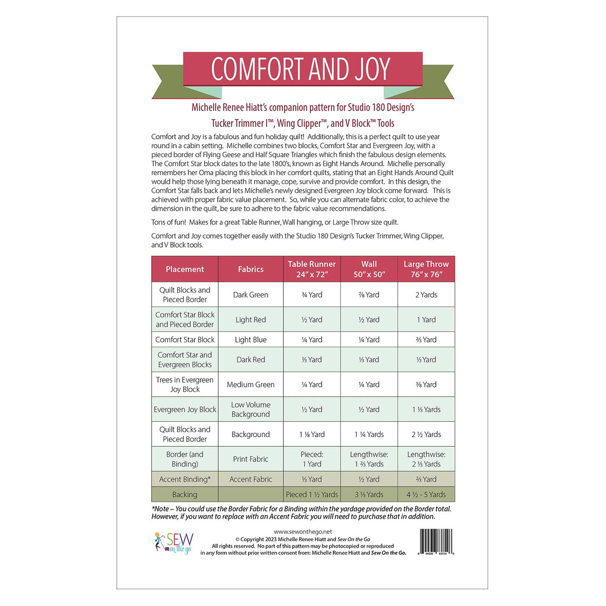 Back of the Comfort & Joy Quilt Pattern by Sew On The Go