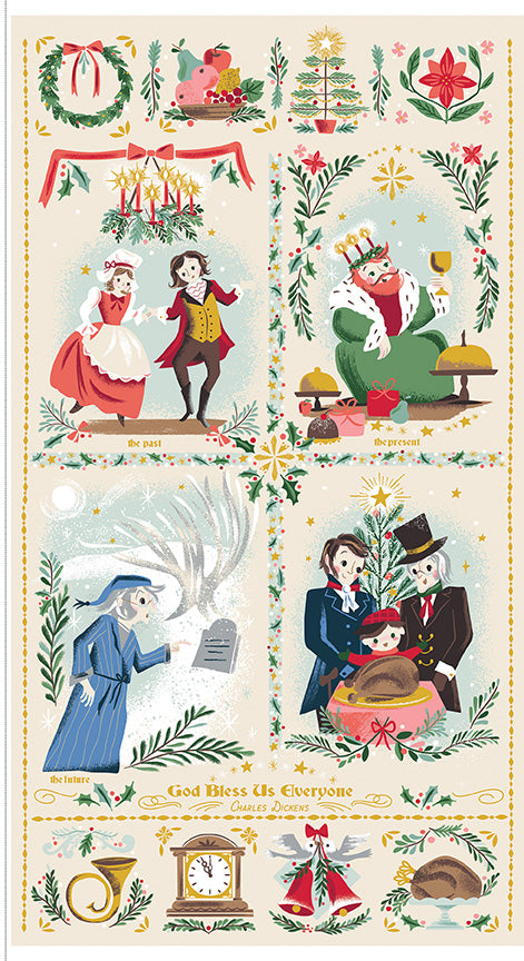 Carol 24" x 43 1/2" A Dickens' Christmas Panel Sparkle Quilt Fabric by Jill Howarth