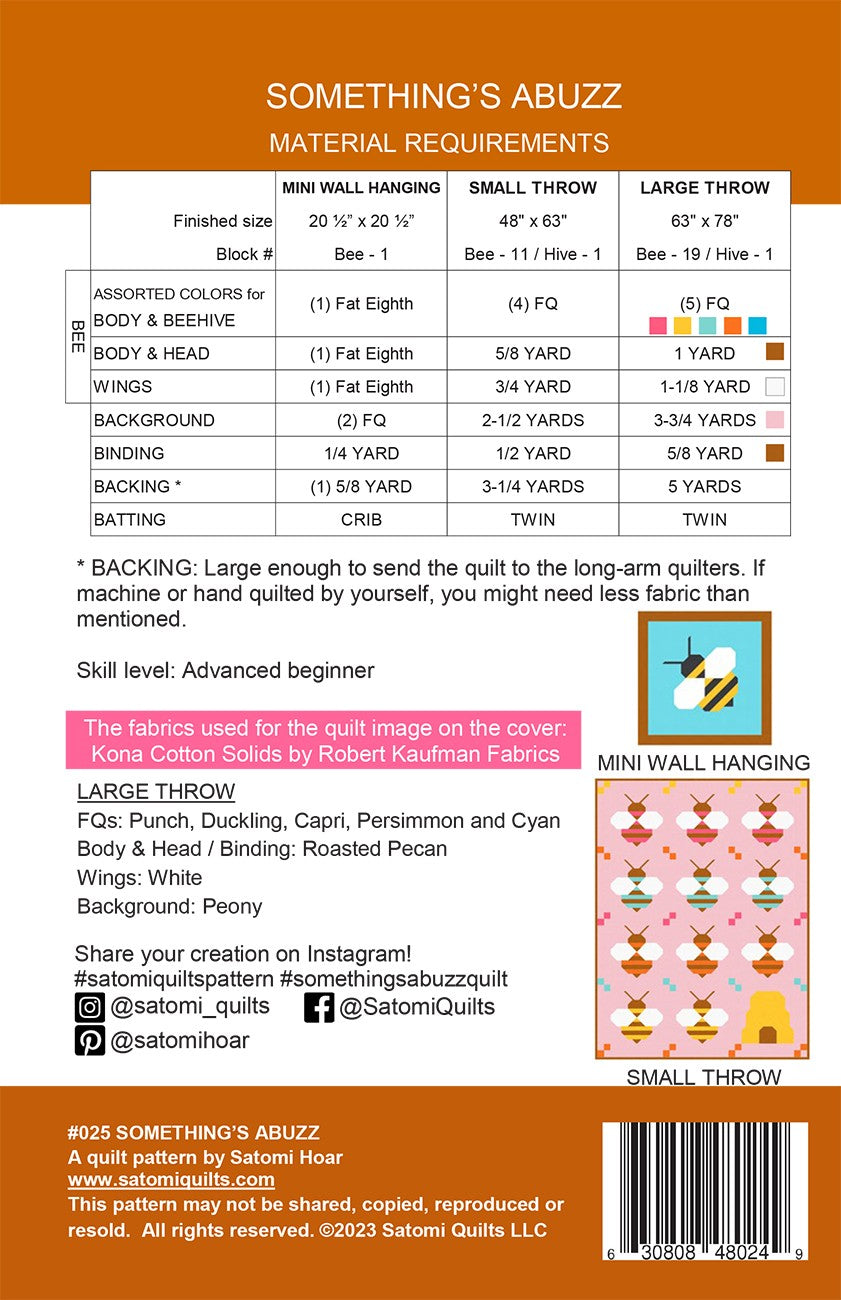 Back of the Somethings Abuzz Quilt Pattern by Satomi Quilts LLC