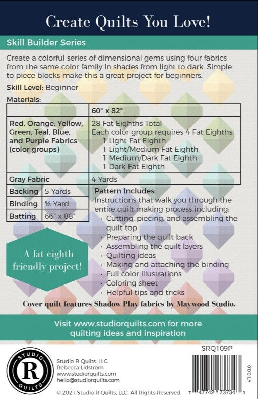 Back of the Prismatic Quilt Pattern by Studio R Quilts