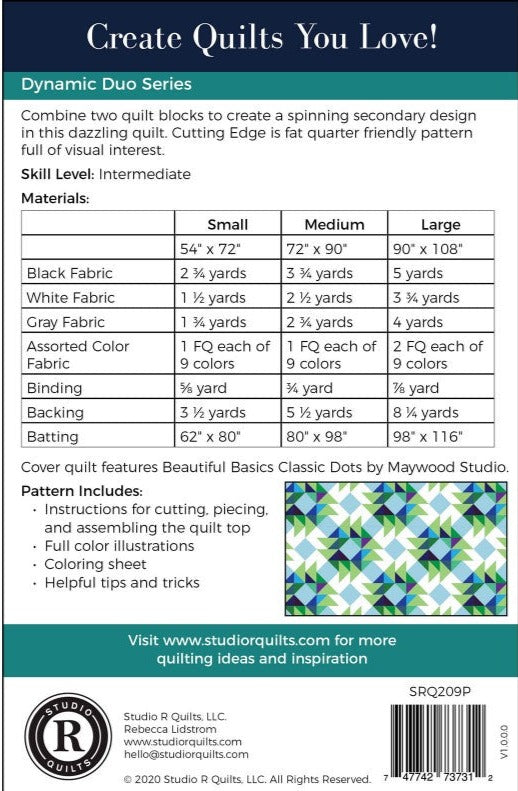 Back of the Cutting Edge Quilt Pattern by Studio R Quilts