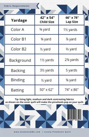 Back of the Lovely Pinwheels Pattern by Seams Sew Me