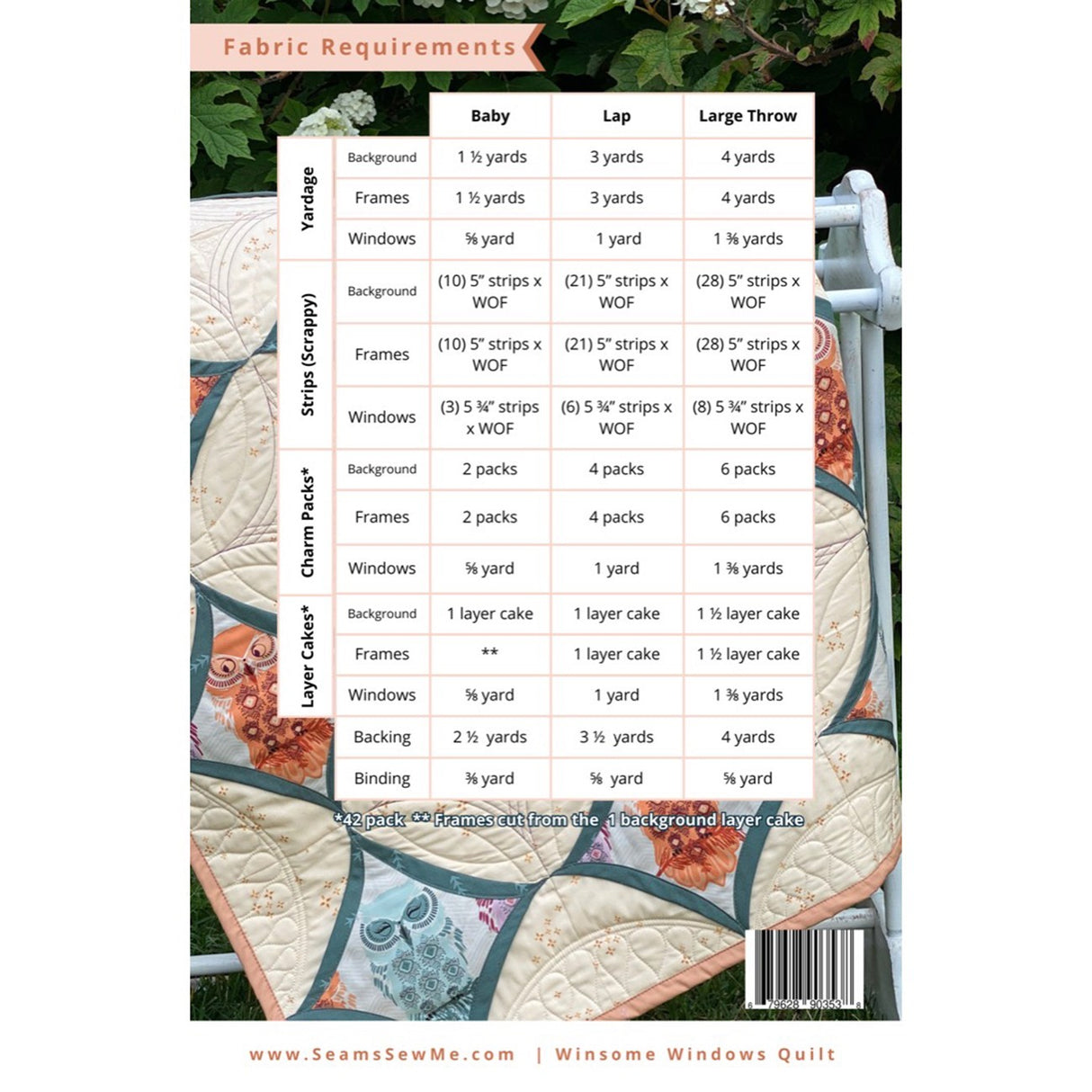 Back of the Winsome Windows Quilt Pattern by Seams Sew Me