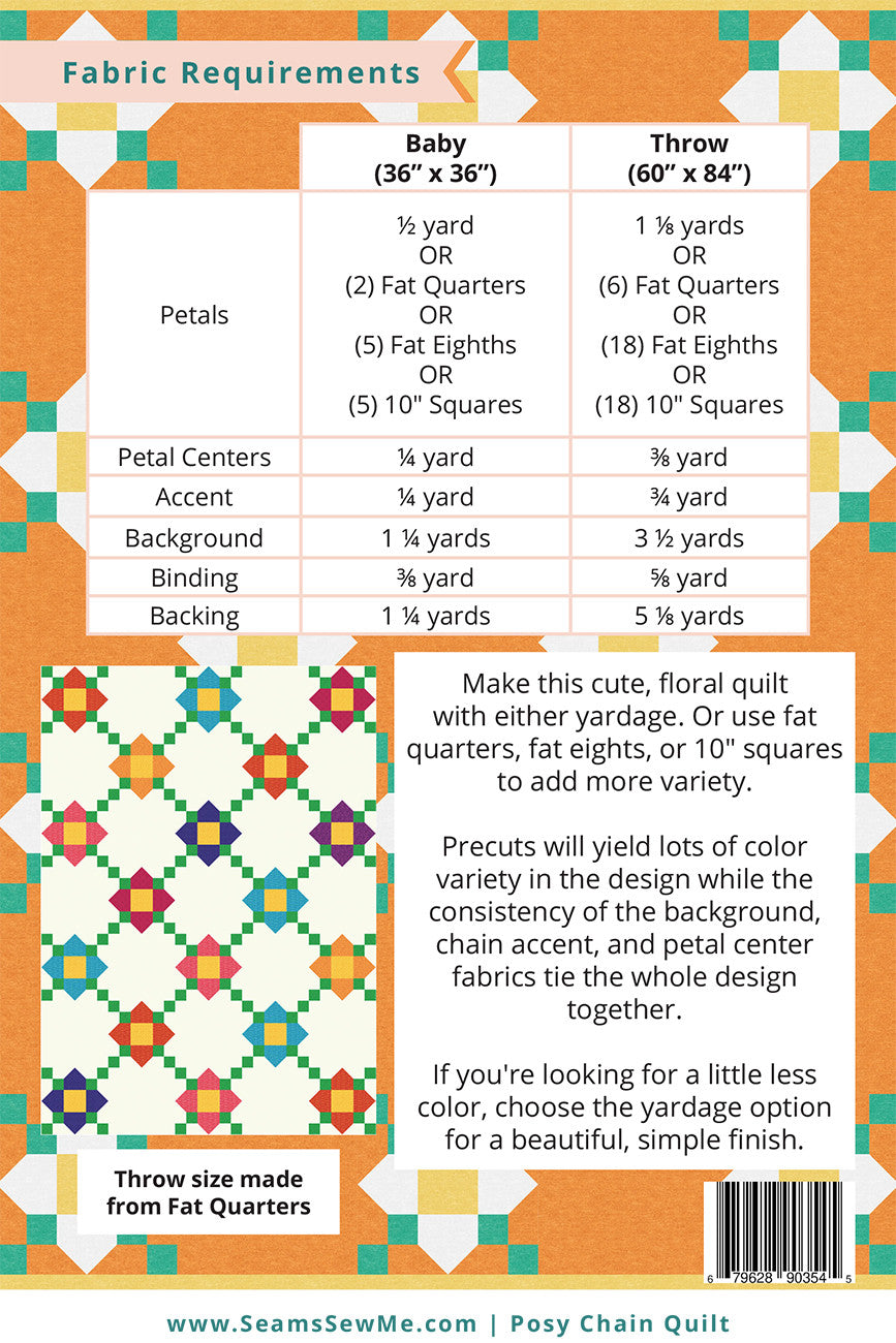 Back of the Posy Chain Quilt Pattern by Seams Sew Me