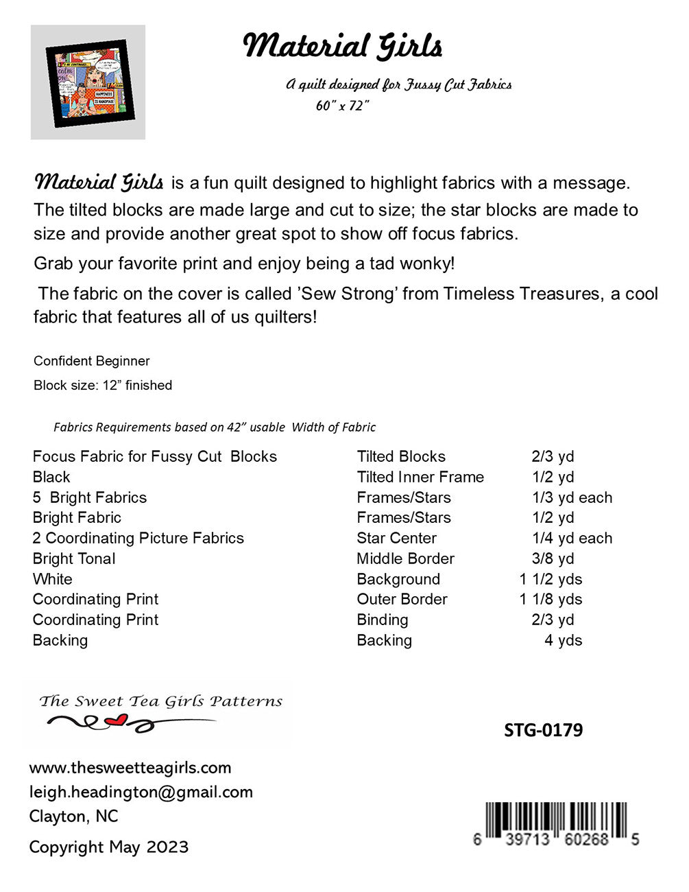 Back of the Material Girls Quilt Pattern by Sweet Tea Girls Patterns