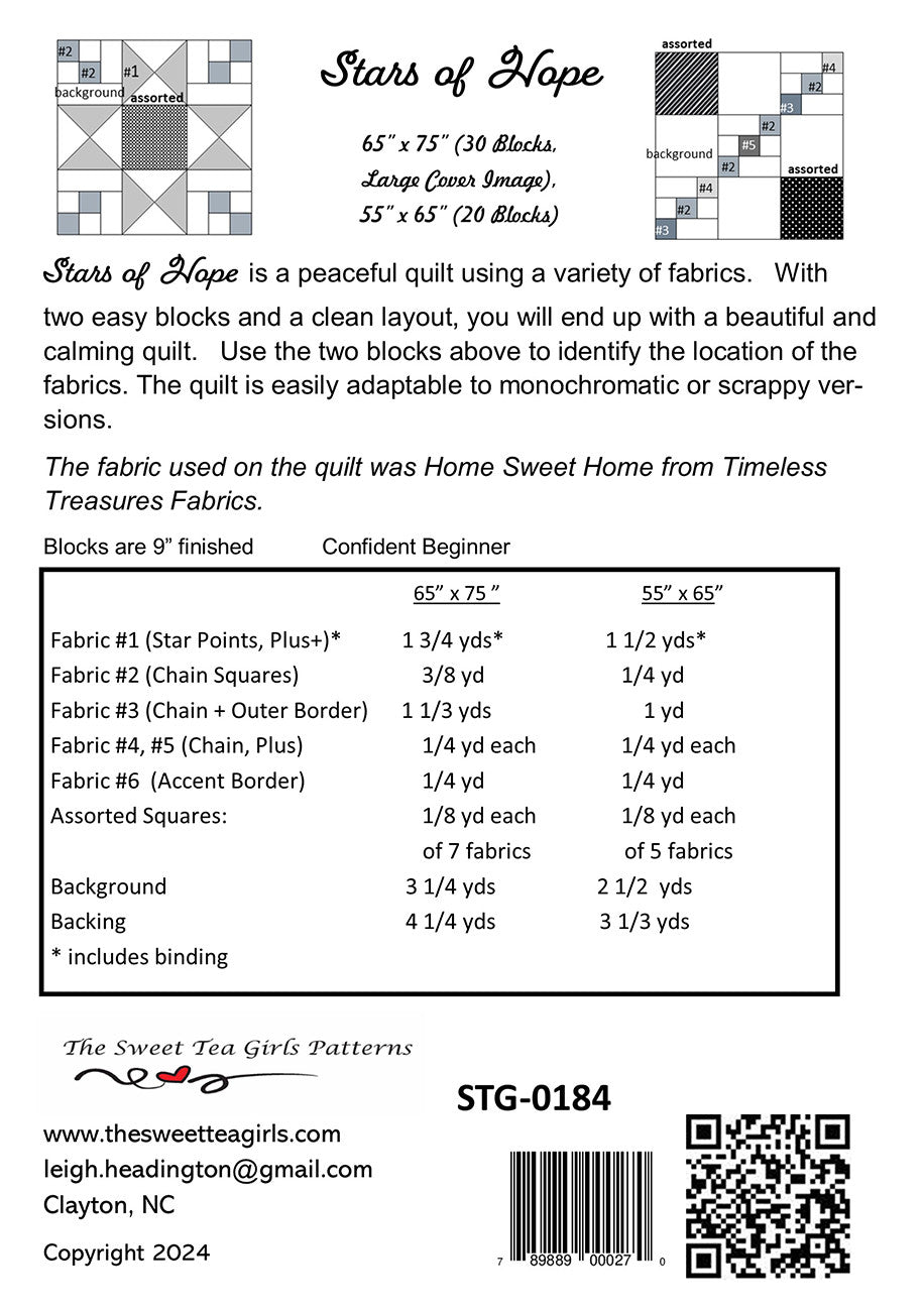 Back of the Stars of Hope Quilt pattern by Sweet Tea Girls Patterns