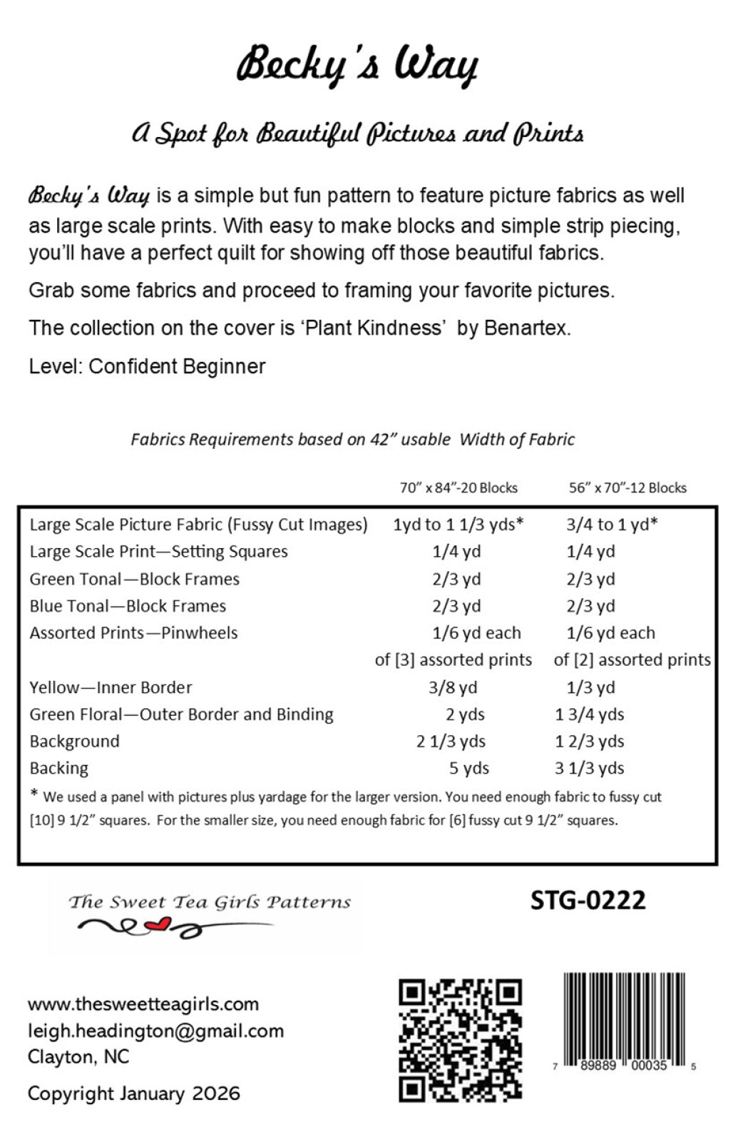 Back of the Beckys Way Quilt Pattern by Sweet Tea Girls Patterns