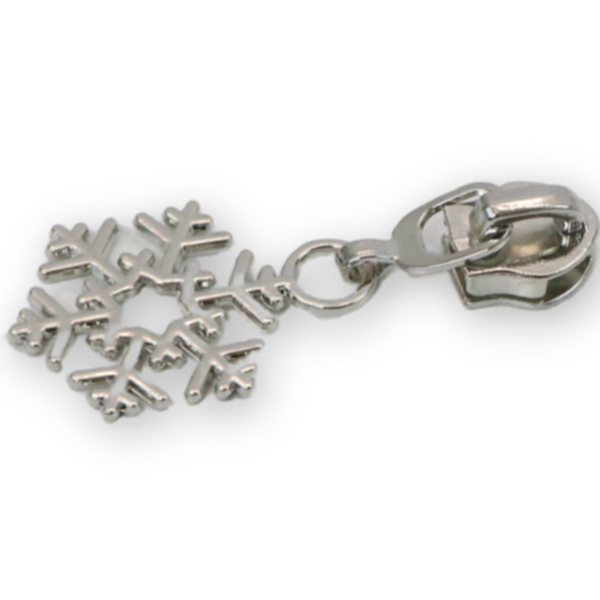 Four 5 Snowflake Zipper Pulls Nickel by Sallie Tomato