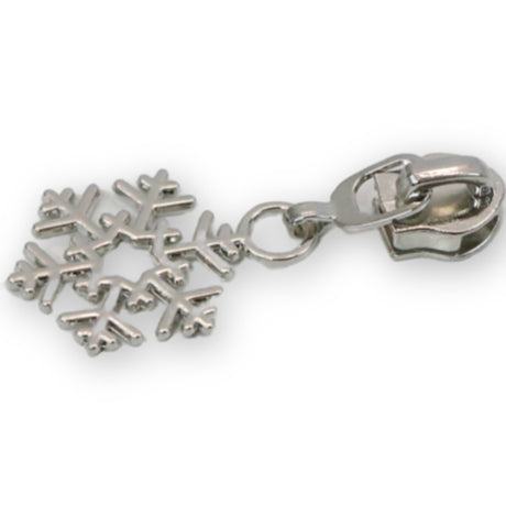 Four 5 Snowflake Zipper Pulls Nickel by Sallie Tomato