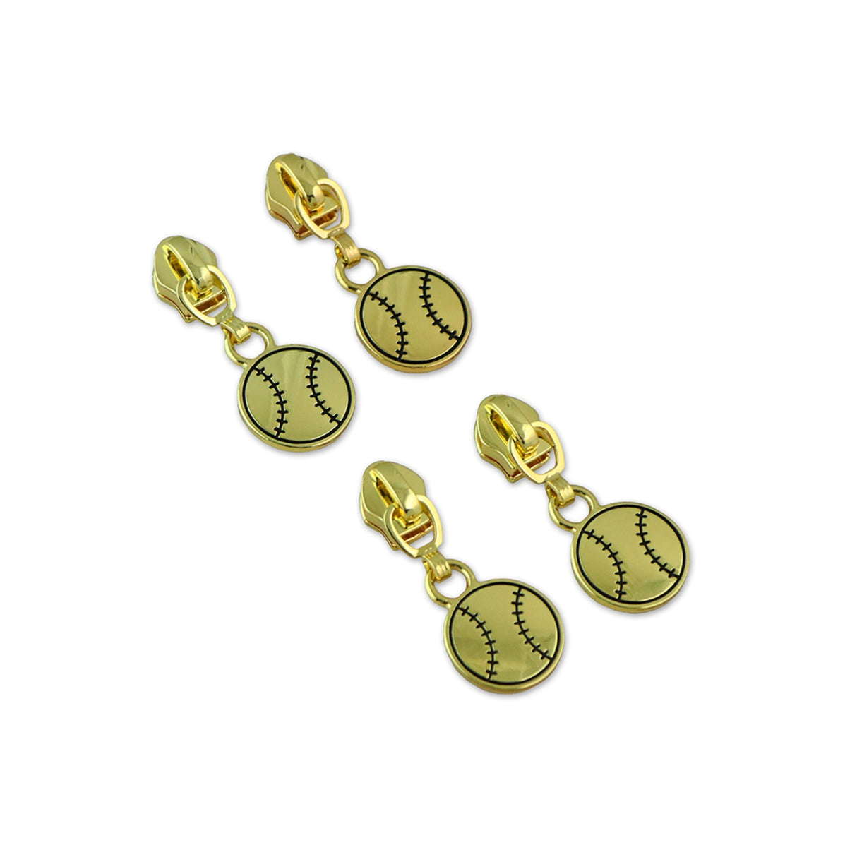 Four Baseball Zipper Pulls Gold by Sallie Tomato
