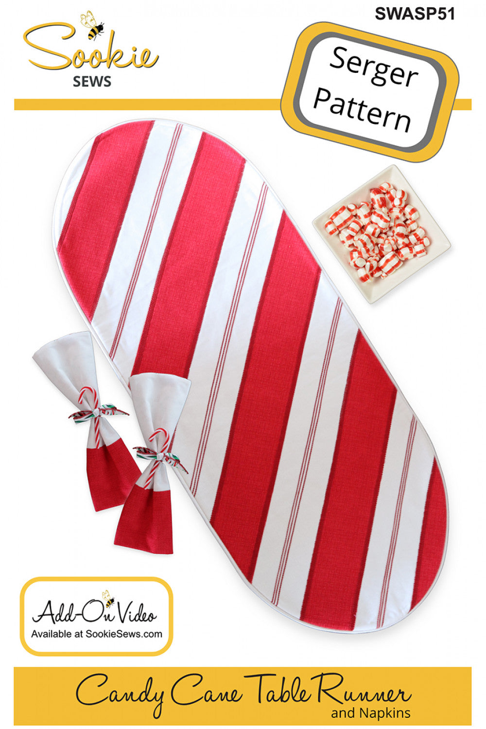 Candy Cane Table Runner & Napkins Serger Pattern by Sookie Sews