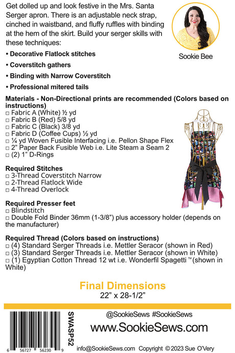Back of the Mrs. Santa Apron Serger Pattern by Sookie Sews