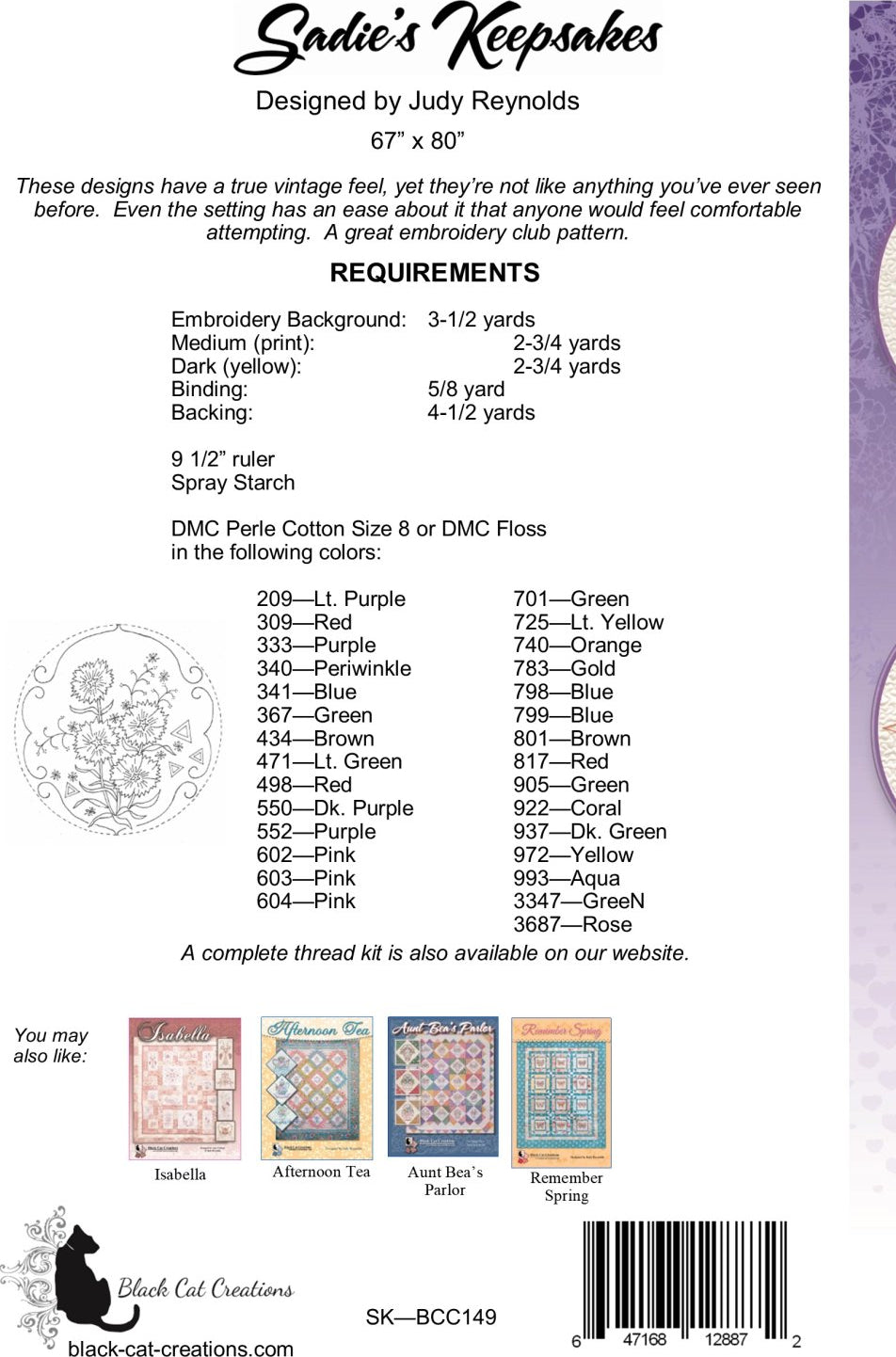 Back of the Sadie's Keepsakes Downloadable Pattern by Black Cat Creations